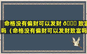 命格没有偏财可以发财 🍁 致富吗（命格没有偏财可以发财致富吗女人）